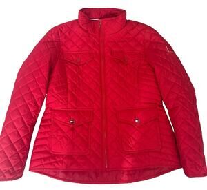 Red Tommy Hilfiger Quilted Car Coat Cute Barn Jacket Lightweight Fall Spring S